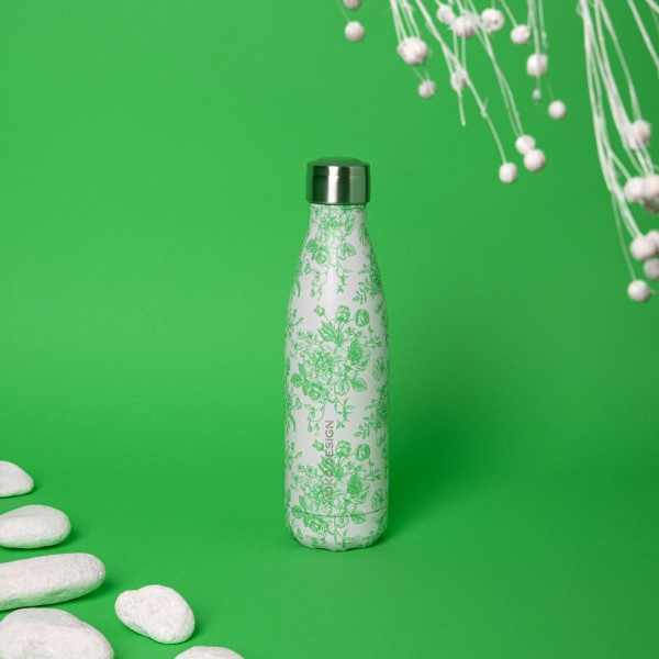 Insulated Toile de Jouy Green Bottle 500ml Insulated Toile de Jouy Green Bottle 500ml