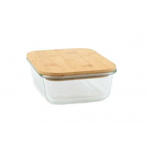 Plat en verre avec couvercle en bambou 1000 ML Plat en verre avec couvercle en bambou 1000 ML