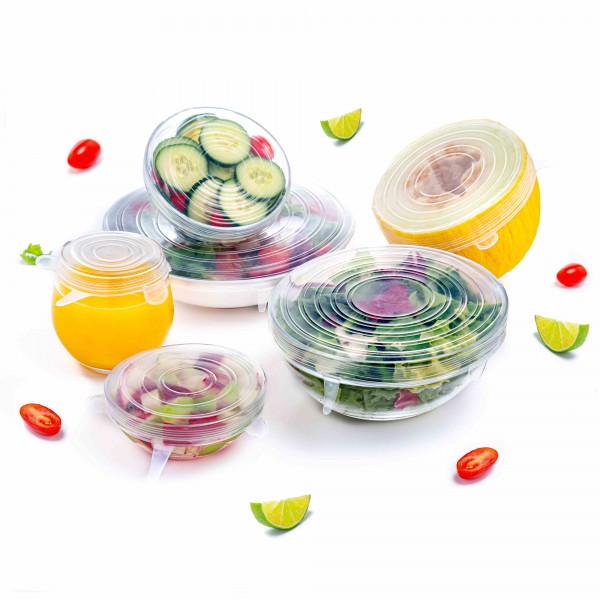 Lot De 6 Couvercles En Silicone Alimentaire Ajustables Et Réutilisables