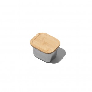 Microwable stainless steel box 450 ml bamboo cover Microwable stainless steel box 450 ml bamboo cover