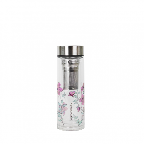 Double Glass Tea Cup with pink flowers 350ML Double Glass Tea Cup with pink flowers 350ML