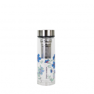 Double Glass Tea Cup with blue flowers 350ML Double Glass Tea Cup with blue flowers 350ML