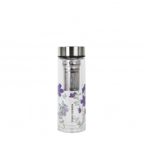 Double Glass Tea Cup with purple flowers 350ML Double Glass Tea Cup with purple flowers 350ML