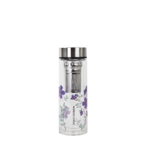 Double Glass Tea Cup with purple flowers 350ML Double Glass Tea Cup with purple flowers 350ML