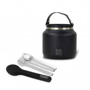 Combo insulated 700 ml Lunch box Black & Set de couverts en inox Combo insulated 700 ml Lunch box Black & Set de couverts en inox