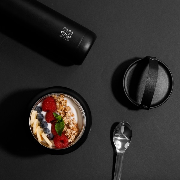 Combo Lunch box isotherme 700 ml - Noire & Set de couverts en inox Combo Lunch box isotherme 700 ml - Noire & Set de couverts en inox