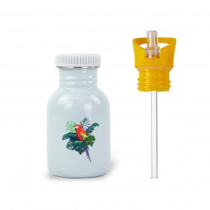 Gourde simple paroi 350ml Perroquet & le bouchon avec sa paille intégrée Gourde simple paroi 350ml Perroquet & le bouchon avec sa paille intégrée