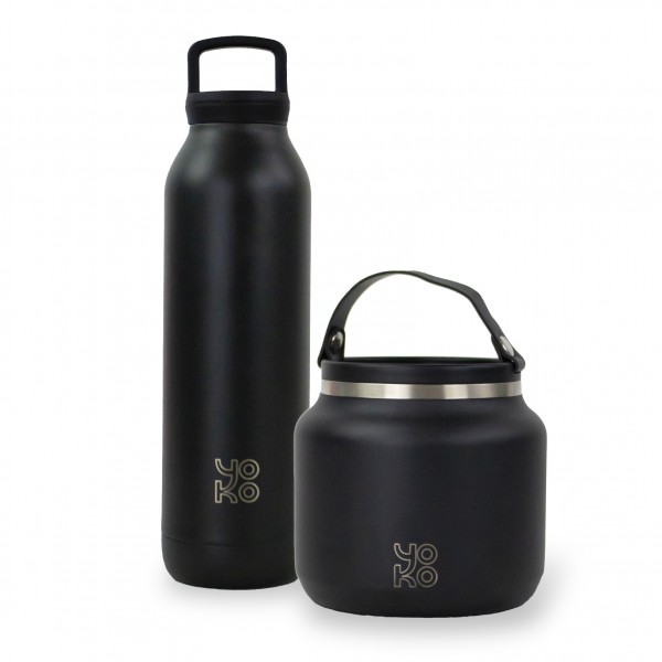 Duo Lunch box 700 ml & Bouteille avec infuseur 500 ml -Isothermes- Noires Duo Lunch box 700 ml & Bouteille avec infuseur 500 ml -Isothermes- Noires