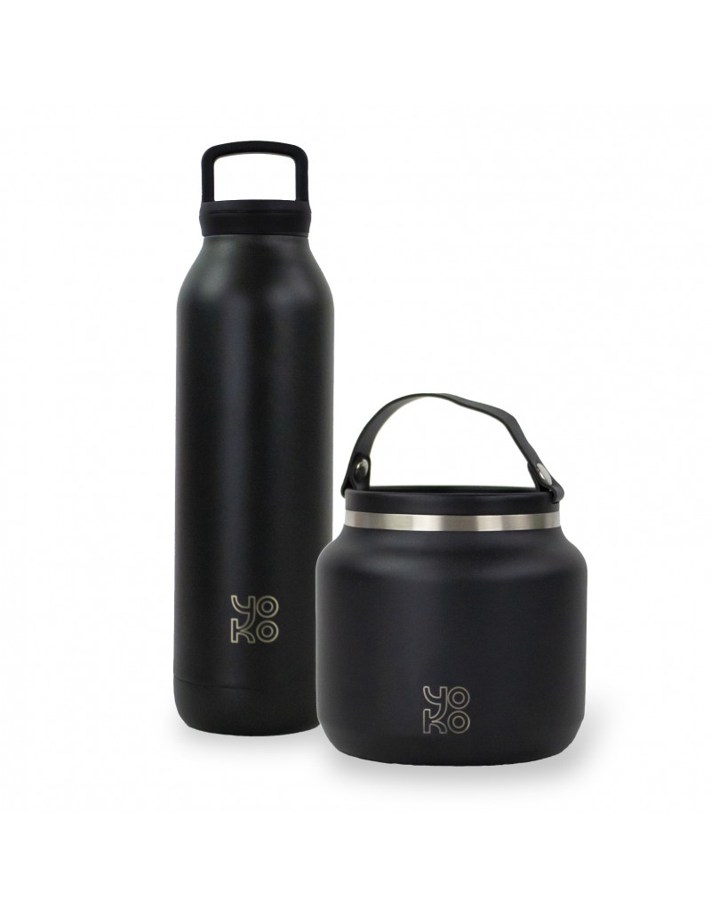 Duo Lunch box 700 ml & 500 ml -Insulated- Bottle with infuser - Blacks