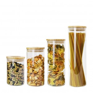 Lot de 4 bocaux en verre & couvercle en bambou Lot de 4 bocaux en verre & couvercle en bambou