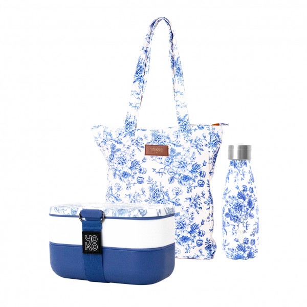 Pack bouteille isotherme & lunchbox & tote-bag Toile de Jouy Pack bouteille isotherme & lunchbox & tote-bag Toile de Jouy