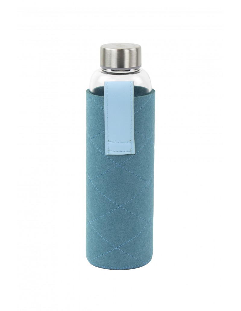 Bouteille en verre 500 ml avec pochette neoprene bleue & Coffret