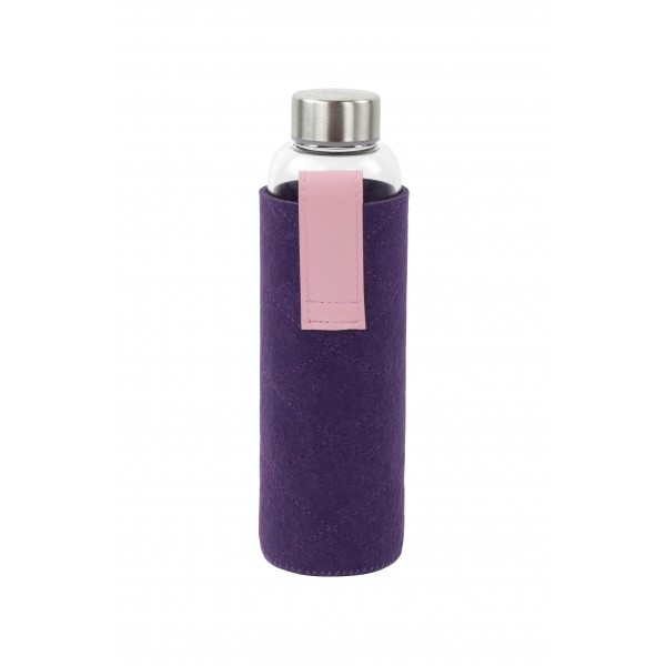 Bouteille en verre avec pochette en feutrine 550ml  Violet Bouteille en verre avec pochette en feutrine 550ml  Violet