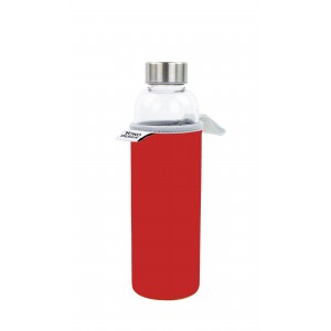 Bouteille en verre 500 ml avec pochette néoprène Rouge Bouteille en verre 500 ml avec pochette néoprène Rouge