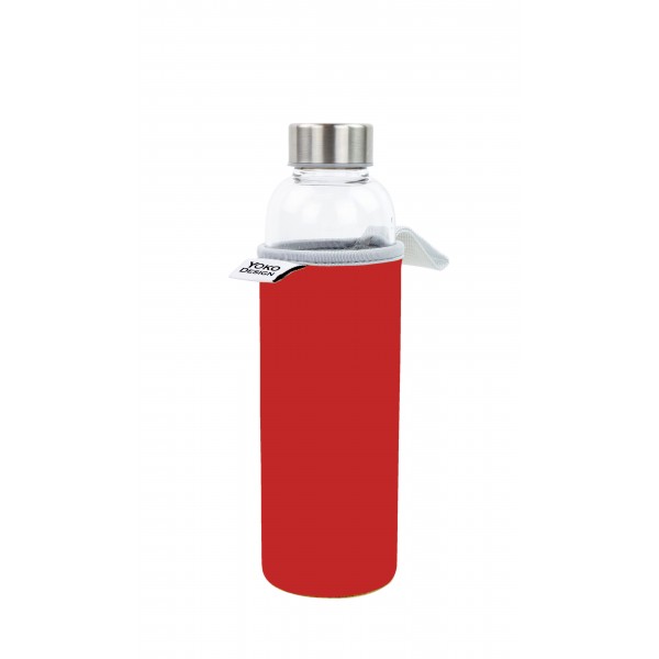 Bouteille en verre 500 ml avec pochette néoprène Rouge Bouteille en verre 500 ml avec pochette néoprène Rouge